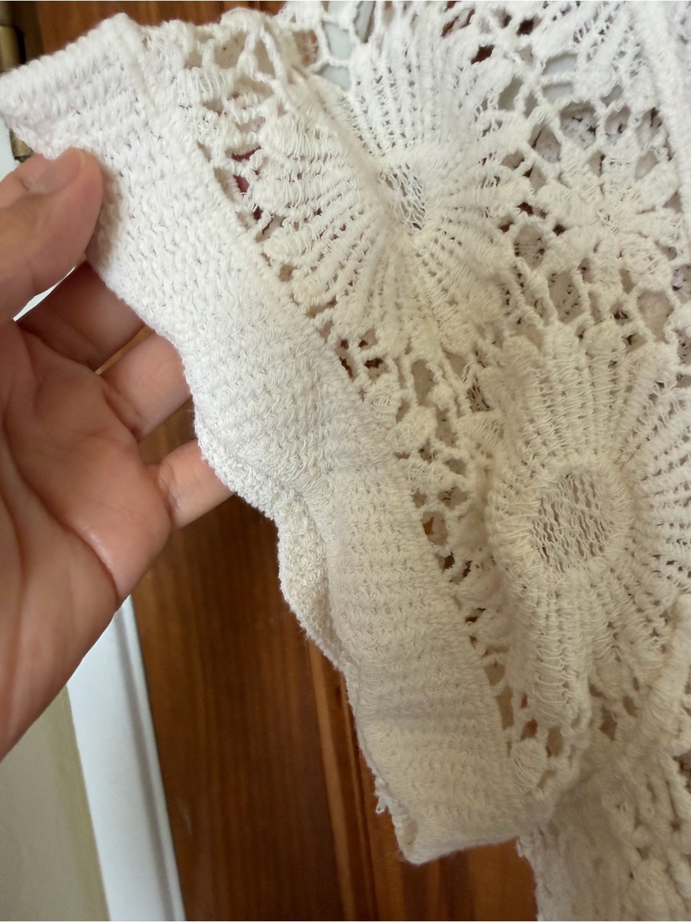 Rebellion Flower Crochet Button-Front Cardigan-White - Picture 3 of 8